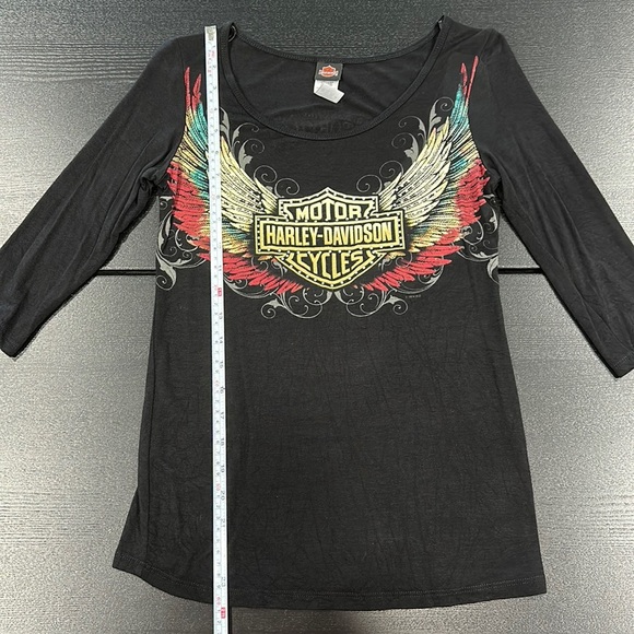 Harley-Davidson Bling Embellished Top with Wing Design and 3/4 Sleeves - Small - Picture 6 of 6